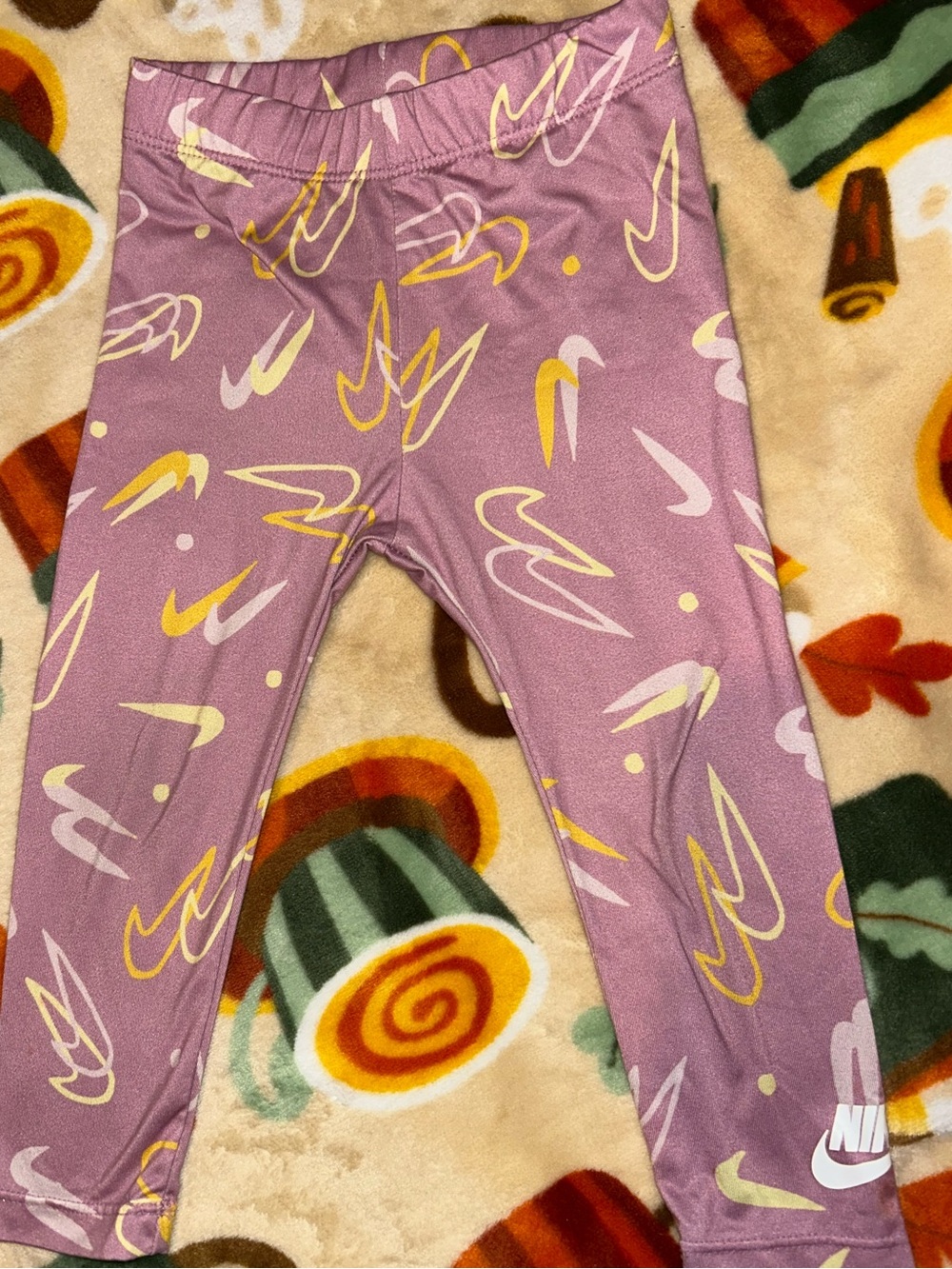 Nike Lavender Print Girls' Leggings with Yellow and Cream Accents